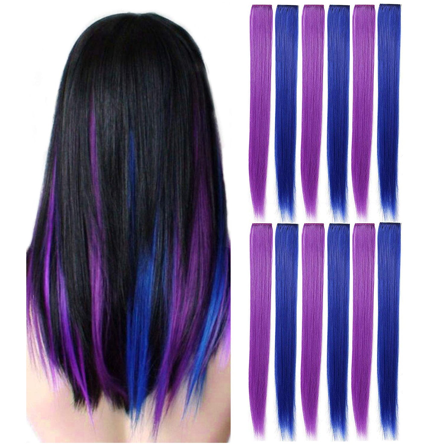 12 Pcs Clip in Hair Extensions, 22 Inch Colored Hair Extensions Party Highlights Long Straight Synthetic Hairpieces for Women Kids Girls (Rainbow)