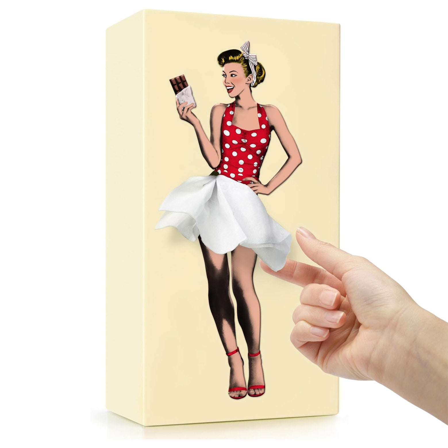 Flying Skirt Tissue Box (The Original Skirt Tissue Holder) - Resin Embossed Pop Art Print, Metal Weighted Base