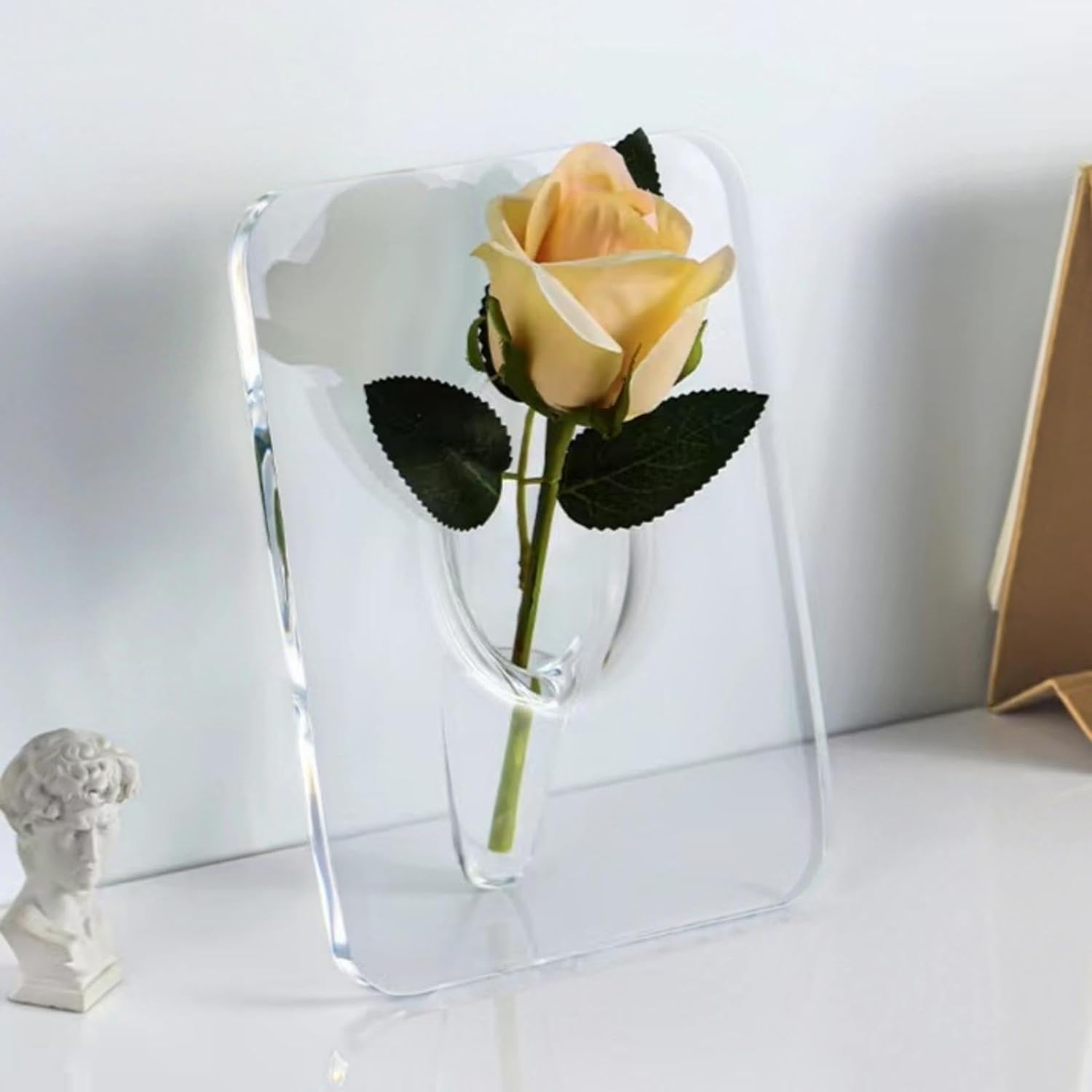 Frame Flower Vase - Clear Acrylic Vases for Flowers, Modern Art Vases for Home Decor, Unique Decorative Vases for Desktops Bookshelf Bedroom Living Room Wedding House Warming Gifts