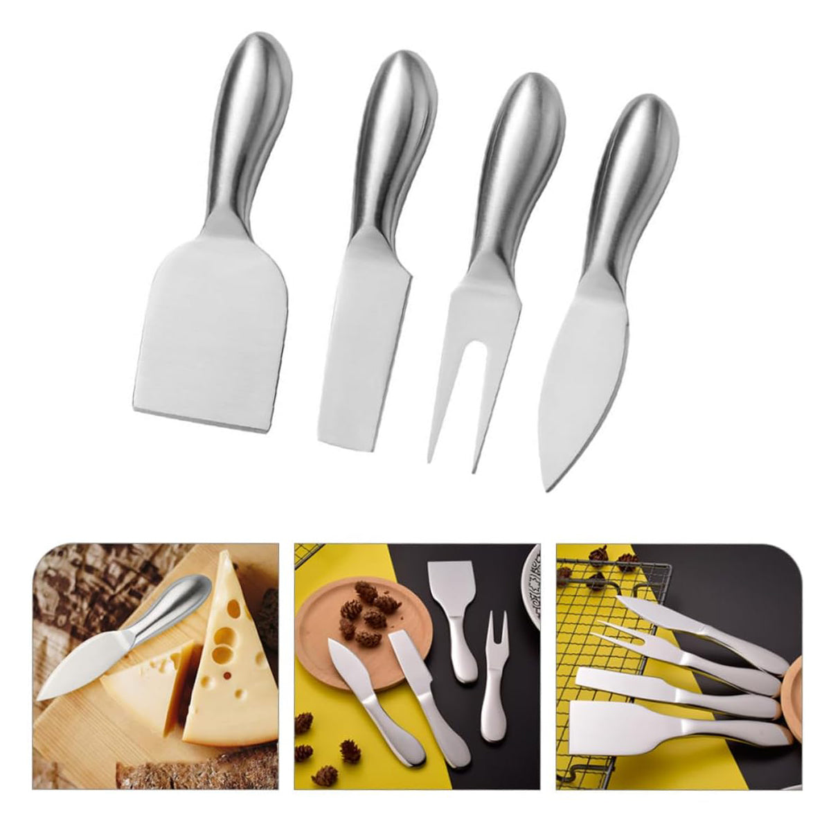 Premium Stainless Steel Cheese Tool Set - 4 Piece Cheese Knife Set - Cut, Spread All Your Favorite Cheeses