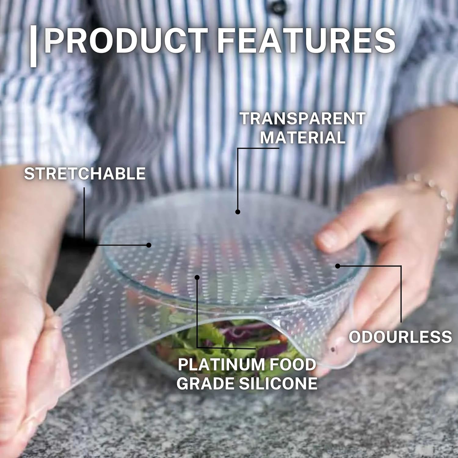 Silicone Reusable Microwave Food Cover | Food Storage Silicone Lids | Plastic Wrap For Food | Microwave Splatter Cover | Dishwasher Safe, BPA Free, Non Toxic Kitchen Gadgets