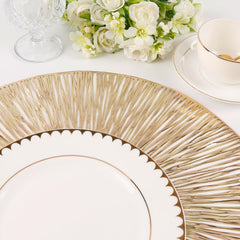 Placemats for Dining Table Set of 6 Round Hollow Out Table Mats Pressed Metallic Vinyl Plastic Place Mats Table Decoration for Holiday Wedding Accent Centerpiece(Gold Radial Circle)