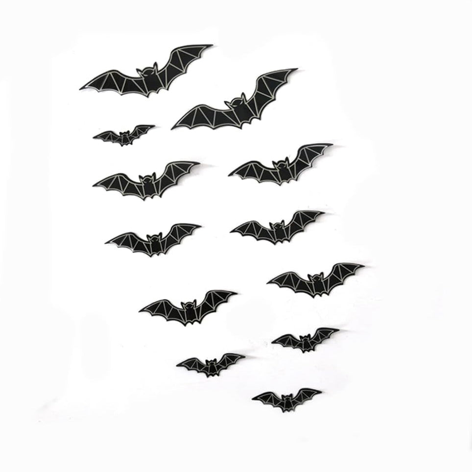 Halloween Bat Decorations - 24PCS Green Glowing Bats, DIY Window Wall Stickers, Reusable PVC 3D Bats Stickers for Bathroom Indoor Hallowmas Party Supplies