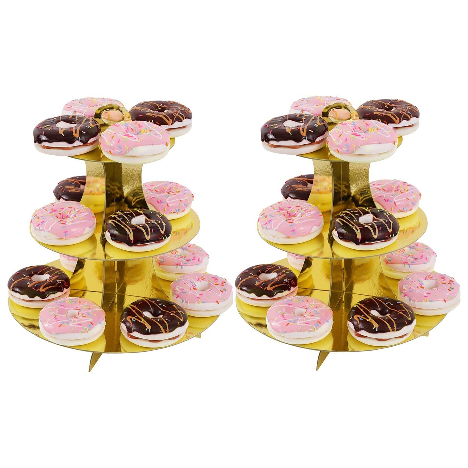 2 Set Gold 3-Tier Round Cardboard Cupcake Stand for 24 Cupcakes Perfect for Birthday Baby Bridal Shower Party Supplies