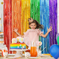 Rainbow Foil Fringe Curtains, Rainbow Party Decorations Tinsel Metallic Streamers Holiday Photo Booth Props Backdrop for Birthday Wedding Engagement Bridal Shower Unicorn