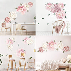 Flowers Wall Sticker Waterproof PVC Rose Flowers Wall Decals Removable Floral Wall Decor Sticker for Living Room Bedroom Nursery Room