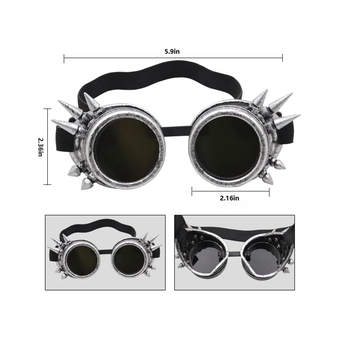 Steampunk Goggles Vintage silver stud welding glasses motorcycle goggles Gothic Cosplay Sunglasse