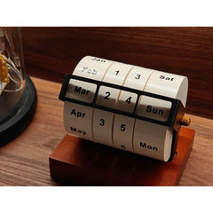 Rotary Perpetual Desk Calendar,Wooden Wheeling Calendar Month Week Day Date Display for Home Office,Reusable Reminder List Travel Record Card (Wheel Perpetual Calendar)