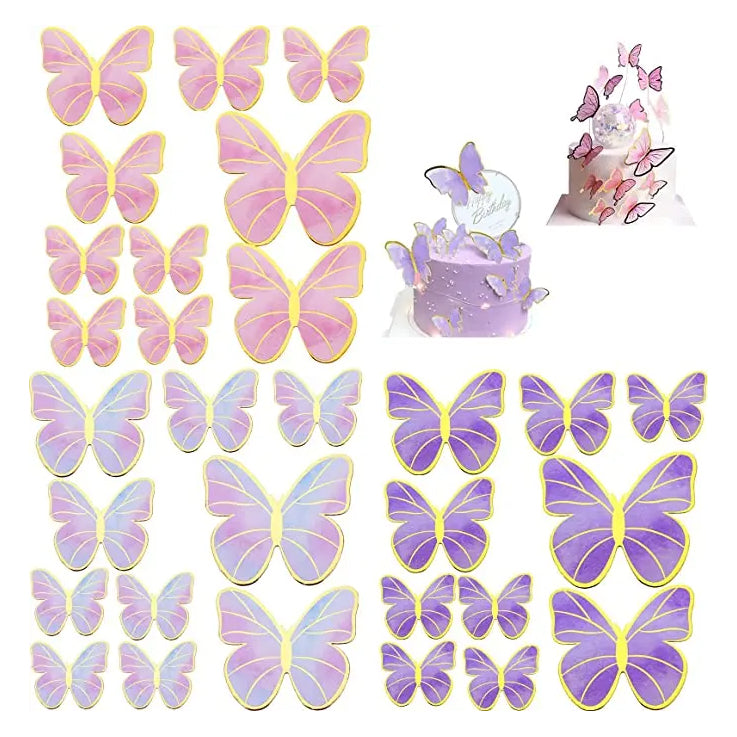 62 Pcs Butterfly Cupcake Topper Pink Purple Gold, Lively 3D Butterflies for Cake Decor Birthday Anniversary Kids Wedding Girl Women Party Wall Food Decorations,Mixed Size