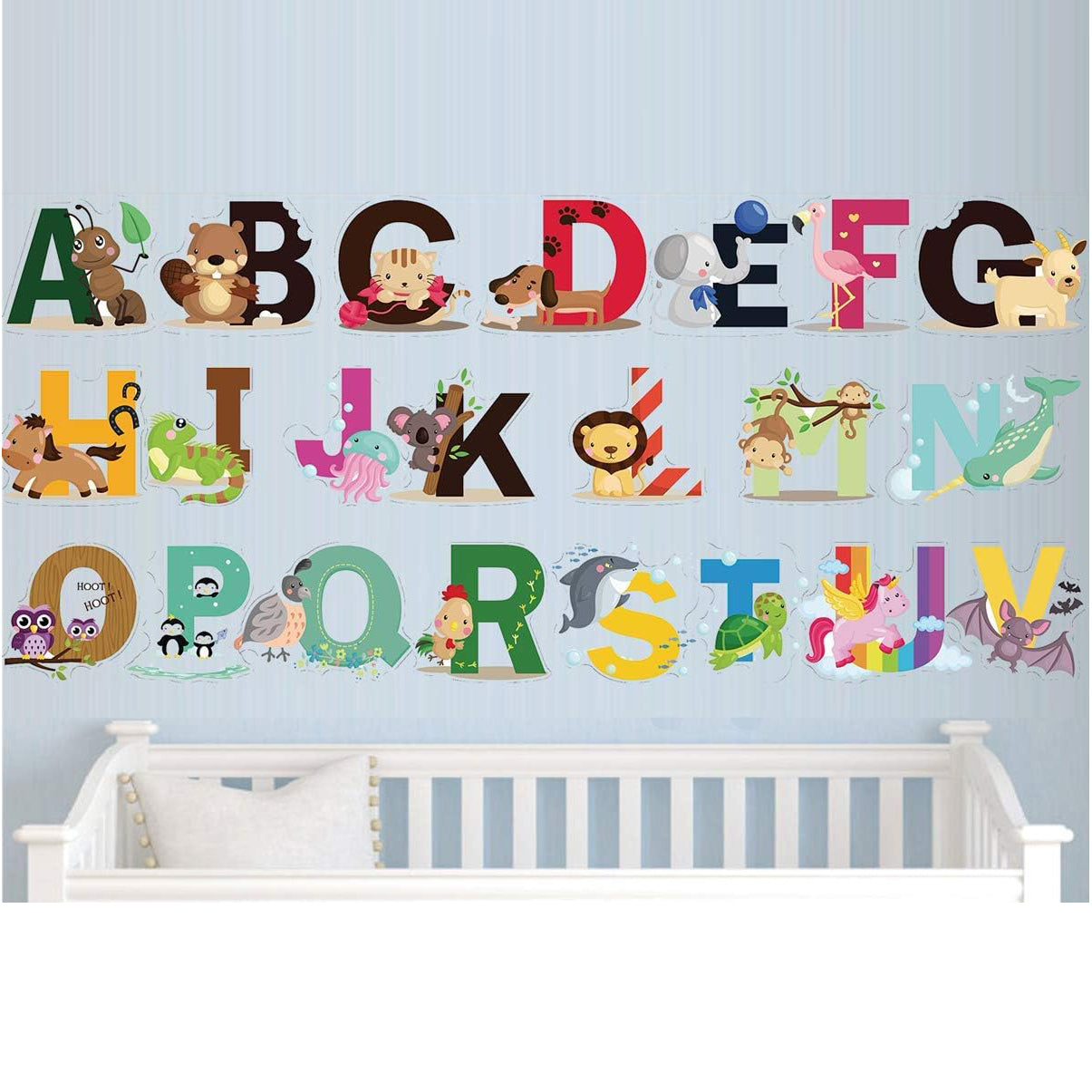 Animal Alphabet Kids Wall Decals - Peel & Stick Educational Baby Stickers for Playroom, Classroom Decoration