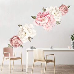 Flowers Wall Sticker Waterproof PVC Rose Flowers Wall Decals Removable Floral Wall Decor Sticker for Living Room Bedroom Nursery Room