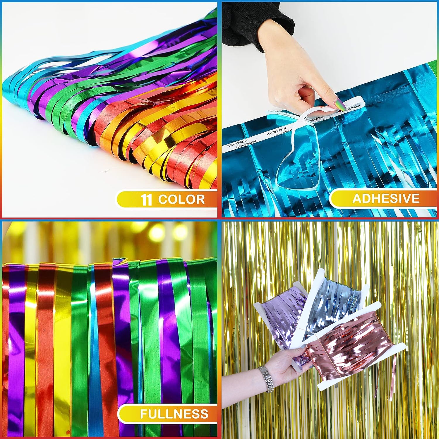 Rainbow Foil Fringe Curtains, Rainbow Party Decorations Tinsel Metallic Streamers Holiday Photo Booth Props Backdrop for Birthday Wedding Engagement Bridal Shower Unicorn