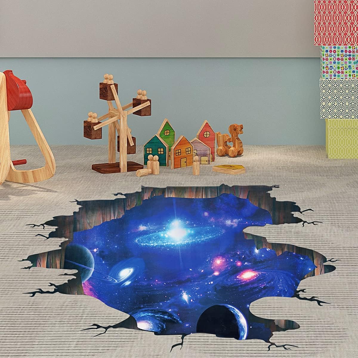 Creative 3D Blue Cosmic Galaxy Wall Decals Removable PVC Magic 3D Milky Way Outer Space Planet Window Wall Stickers Murals Wallpaper Decor for Home Walls Floor Ceiling Boys Room Kids Bedroom