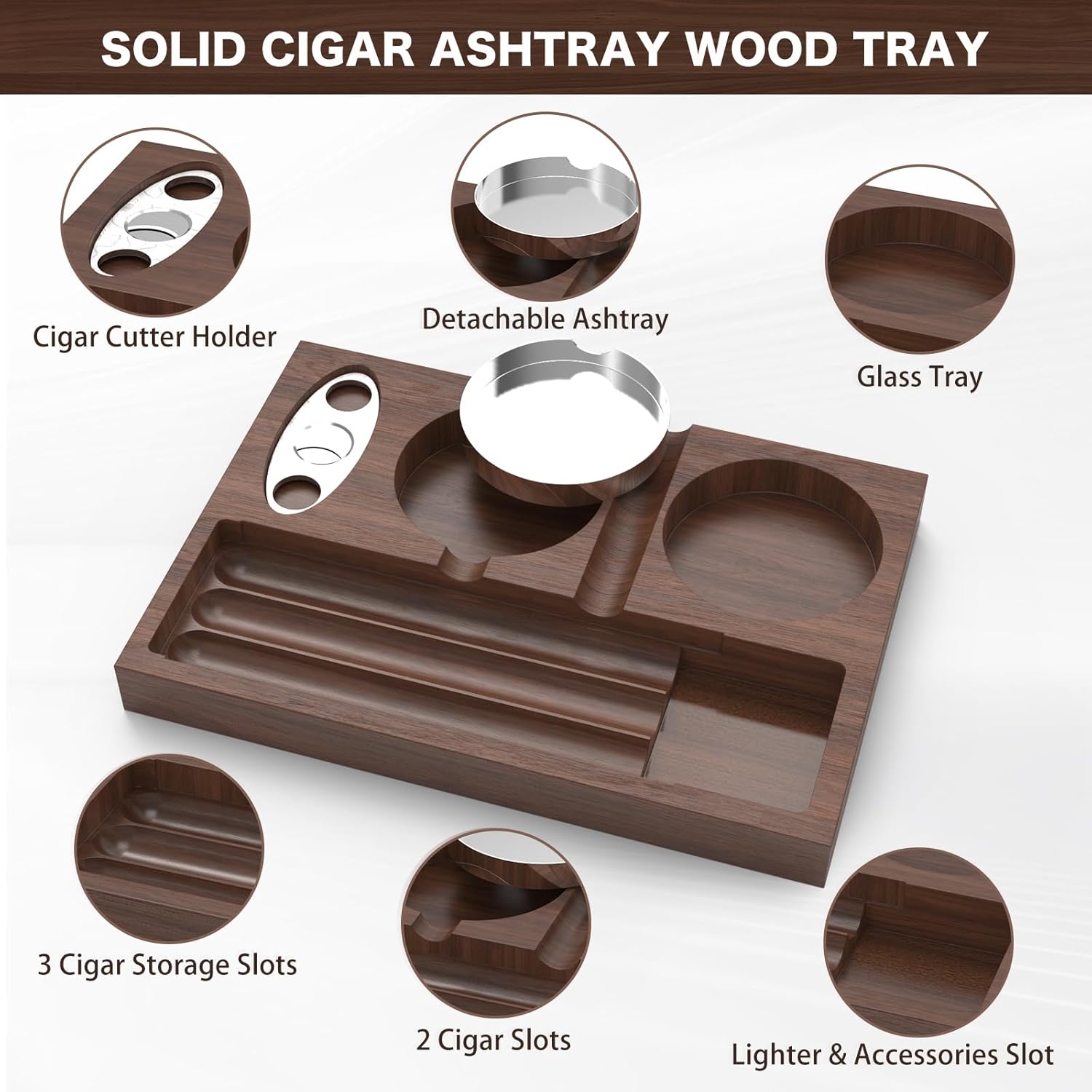 Cigar Ashtray with Cigar Cutter, Cigar Accessories Set Gift for Men