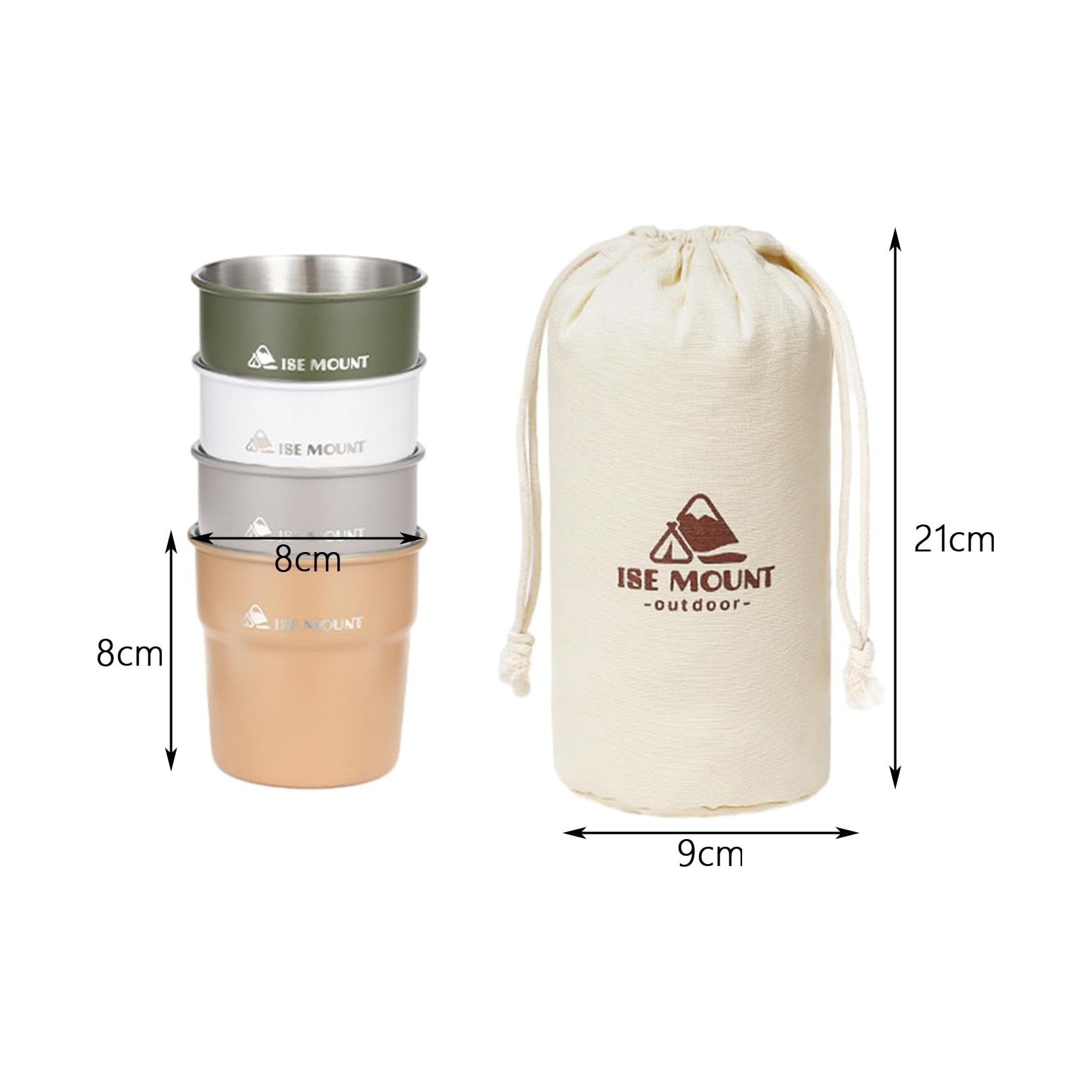 4Pcs Stainless Steel Cups Camping Mug 300ml Portable Stackable with Carry Bag Drink Cups Coffee Cup for Travel Hiking Picnic Camping Outdoor