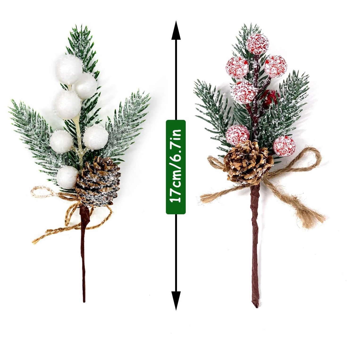 Pine Cone Red Berry Picks Stems Crafts Branch Christmas Wreath - 8 Packs Holly Artificial Evergreen Branches Pine Cones Picks Décor Floral Picks for Christmas Flower DIY Xmas Gifts (2)