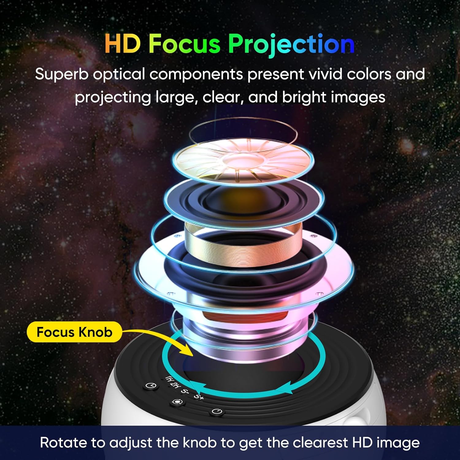 Galaxy Projector for Bedroom, HD Image Star Projector Galaxy Light Adjustable Knob, 13 Film Discs Planetarium Projector for Kids, 360° Rotating 1/2h Timer Simple 3-Button Control