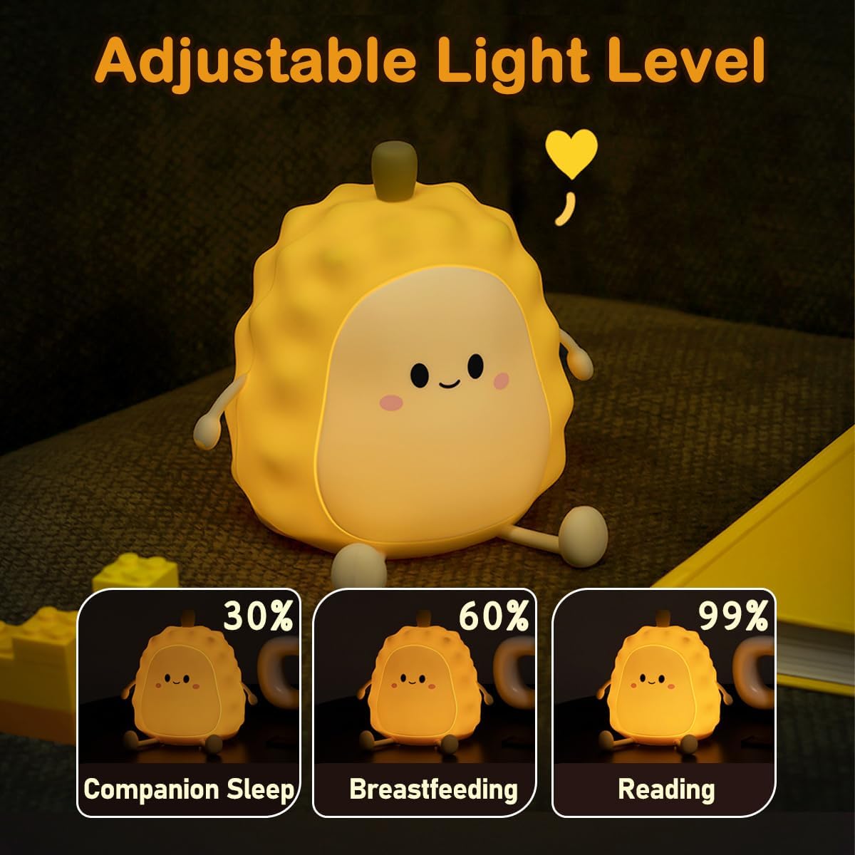 Night Light for Kids, Cute Silicone Durian Nursery Light for Baby Room and Toddler, Rechargeable LED Fruits Decor Nightlight for Girls and Boys, Portable Kawaii Lamp Birthda  y Gift