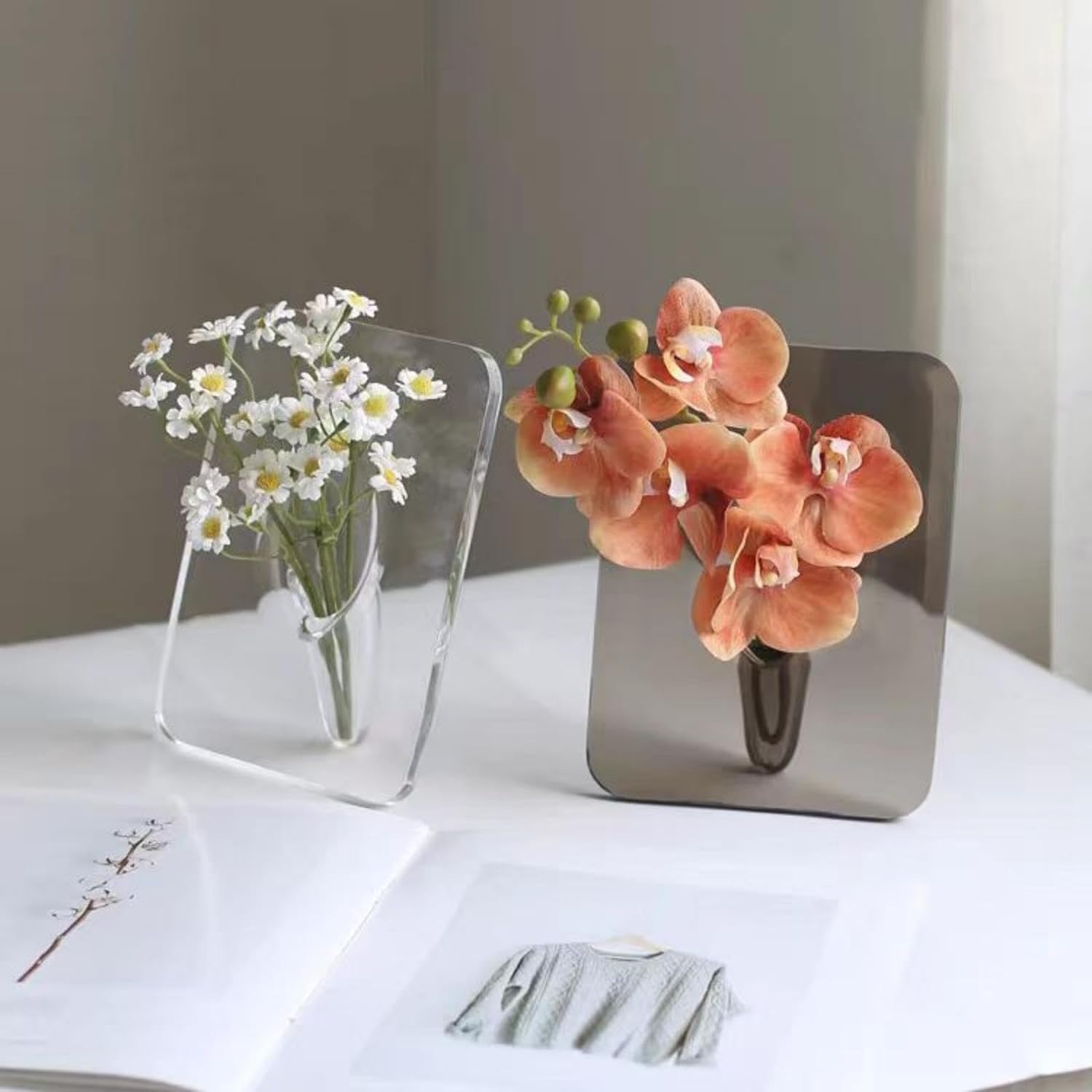 Frame Flower Vase - Clear Acrylic Vases for Flowers, Modern Art Vases for Home Decor, Unique Decorative Vases for Desktops Bookshelf Bedroom Living Room Wedding House Warming Gifts