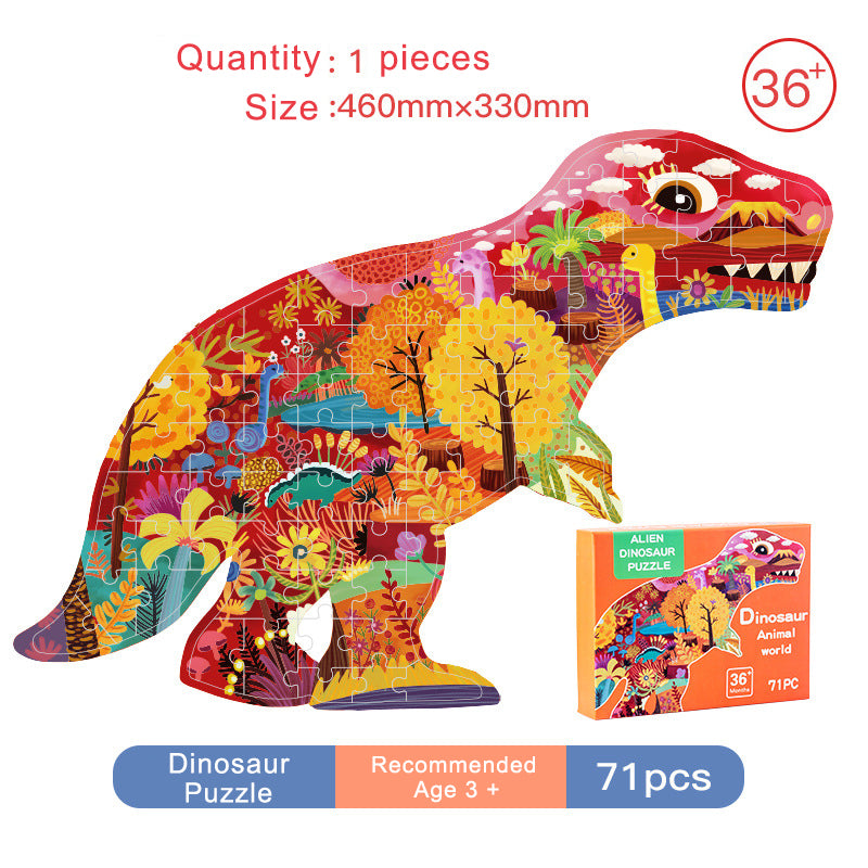 Floor Puzzle Suitable for Children Aged 3-10, Unique Large Irregular Animal Shaped Art Puzzle Suitable for Boys and Girls 71 Pieces Toys As Gifts for Children (Tyrannosaurus Rex)