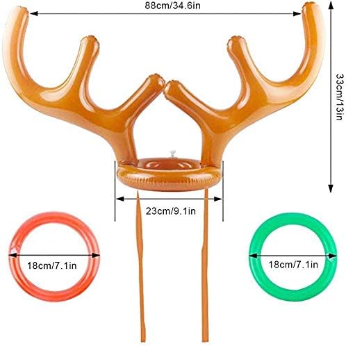 2PCS Christmas Party Toss Game Inflatable Reindeer Antler Hat with Rings for Kids Adults Family Xmas Fun Games(1 Pump，12 Rings, 2 Antlers)