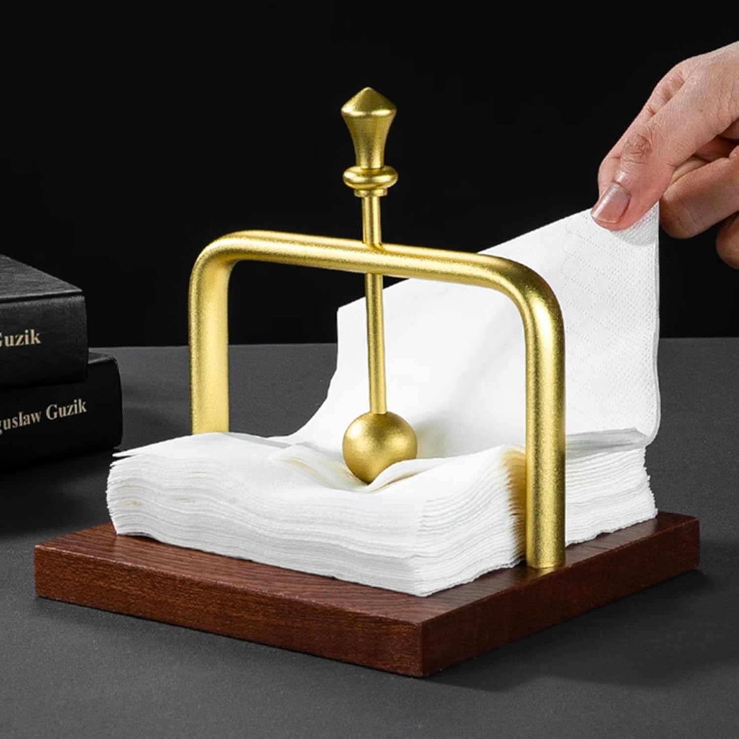 Wood Napkin Holder for Table,Tissue Dispenser Napkin Dispenser with Sophisticatedly Metal Center Bar, cocktail napkin holder for Home, Kitchen, Office, Restaurant, Hotel, Cafe, Bar