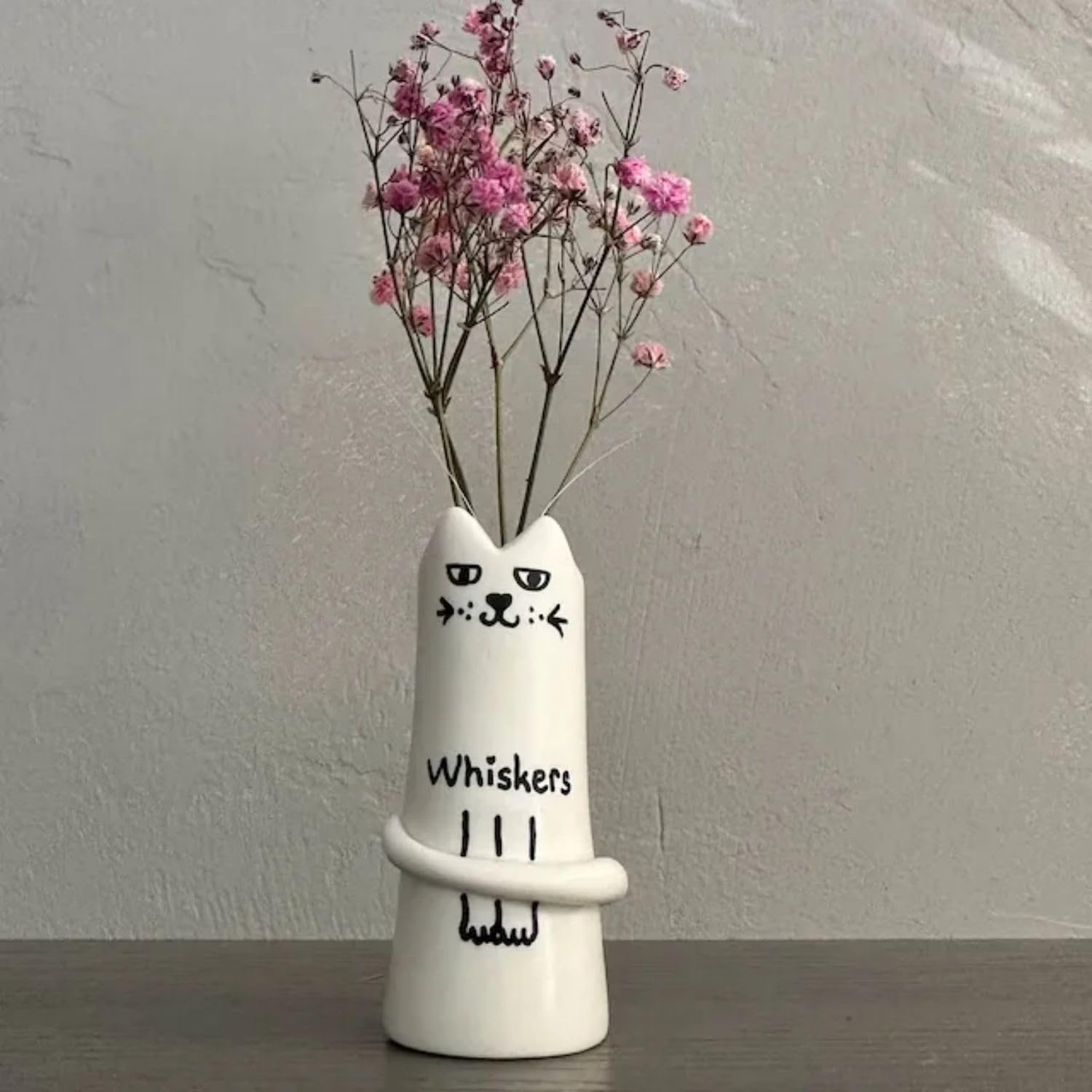 Cat Tiny Vase, Mini Handmade Whiskers Vase, Unique Handpainted Vase Decor, Cat Tiny Modern Vase for Modern Home Decor, Cute Cat Vase Home Decoration, Cat Lover Gift (White,1pc)