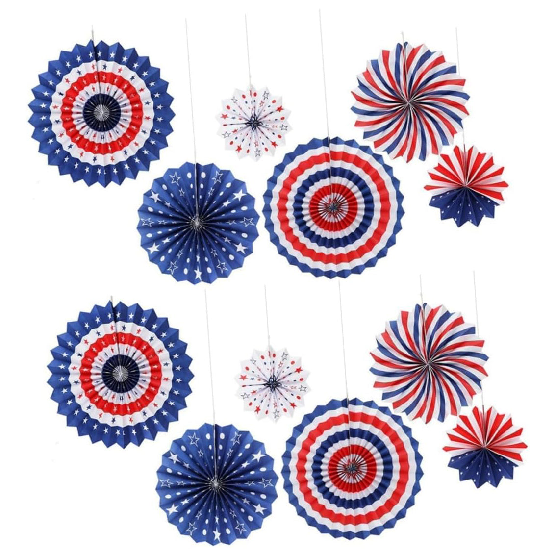 12pcs Ornament 4th of July Paper Decoration Patriotic Paper Fan Patriotic Ceiling Decoration American Haning Paper Fan Decore Wedding Decorations Party Supplies United States Flag