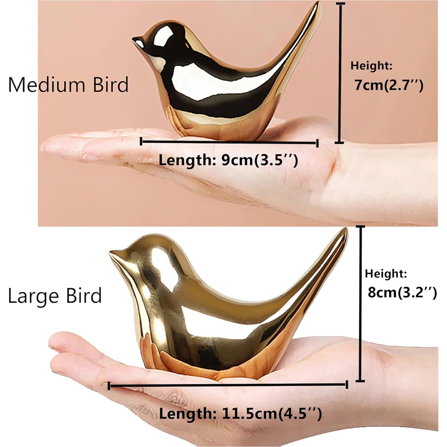 2 Pcs Small Animal Statues,Modern Home Decorative, Birds Sculpture, Ornaments for Shelf, Bookshelf, Coffee Table,Knick Knacks Home Decor for Shelves(Gold Bird)