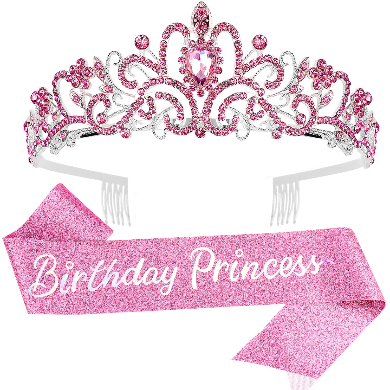 Birthday Girl Tiara, Crown for Girls, Princess Crown with Birthday Sash, Birthday Girl Headband, Birthday Crowns Tiara for Women, Happy Birthday Decorations Party Supplies Gifts