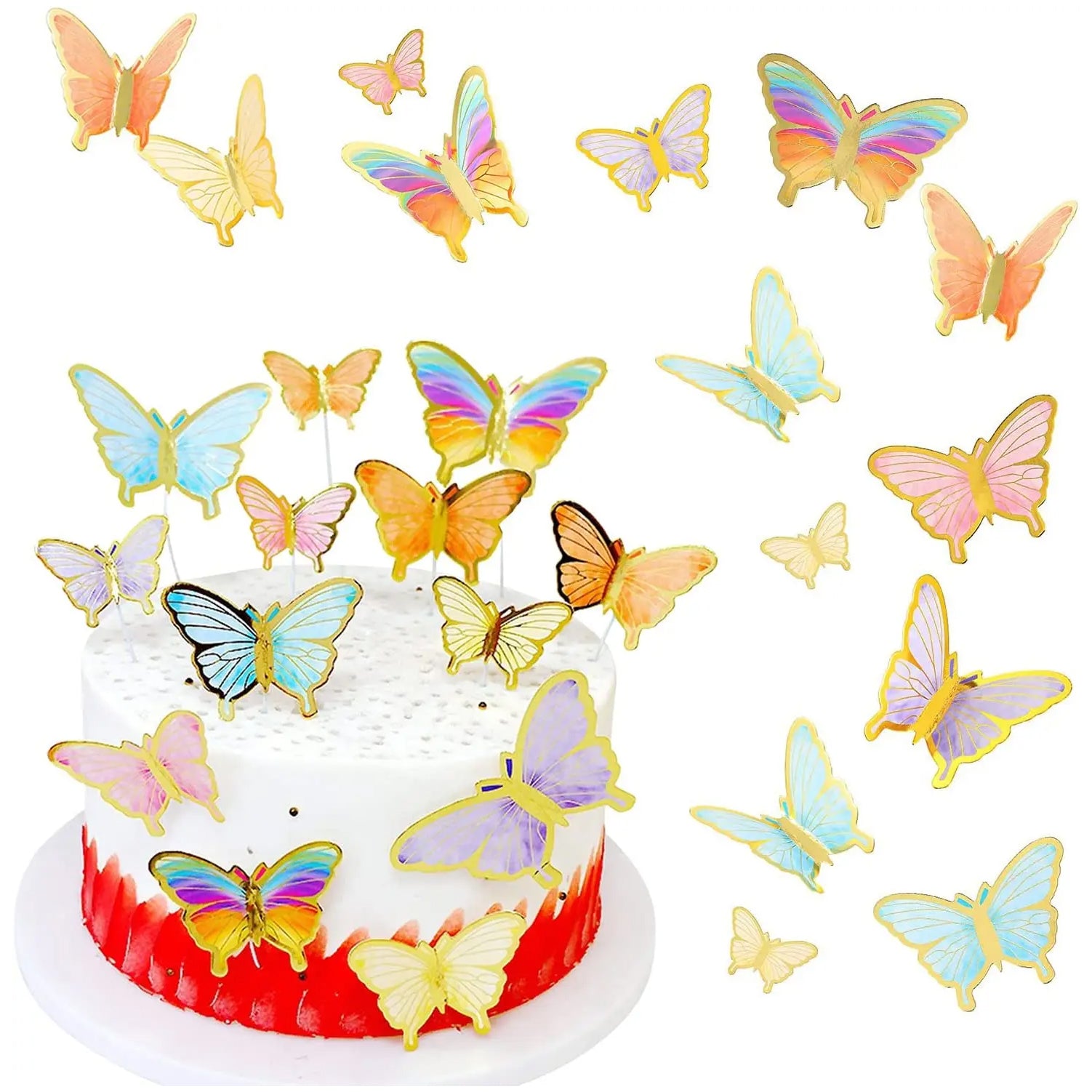 62 Pcs Butterfly Cupcake Topper Pink Purple Gold, Lively 3D Butterflies for Cake Decor Birthday Anniversary Kids Wedding Girl Women Party Wall Food Decorations,Mixed Size