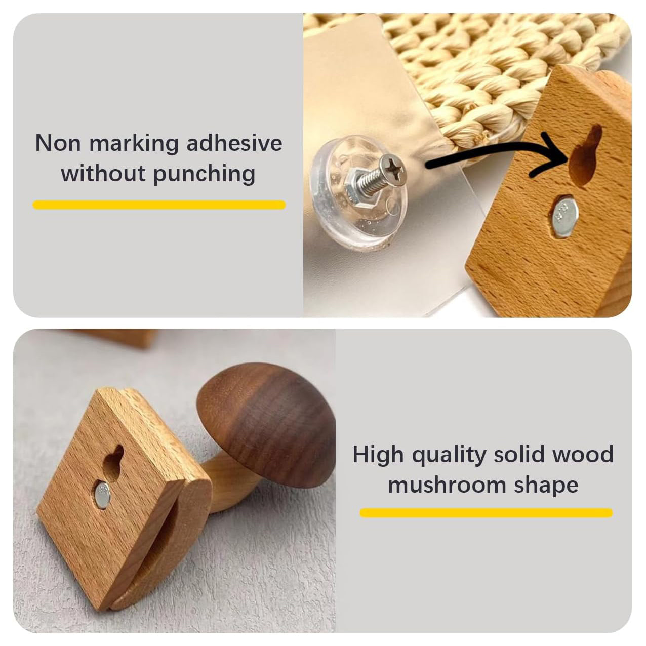 Wood Mushroom Wall Mount Hook Wood Hooks for Hanging with Screws Decorative Wall Hanging Hooks for Hanging Coat Hat Bag Backpack Towel Beech