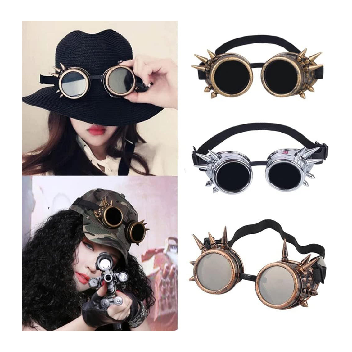 Steampunk Goggles Vintage silver stud welding glasses motorcycle goggles Gothic Cosplay Sunglasse