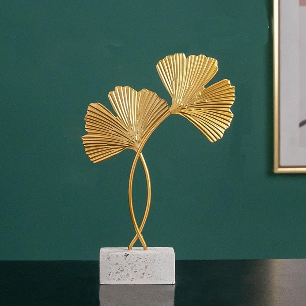 Golden Ginkgo Leaves Figurines Statue,Leaf Shape Sculpture Desktop Decor Nordic Office Living Room Ornaments Home Decoration