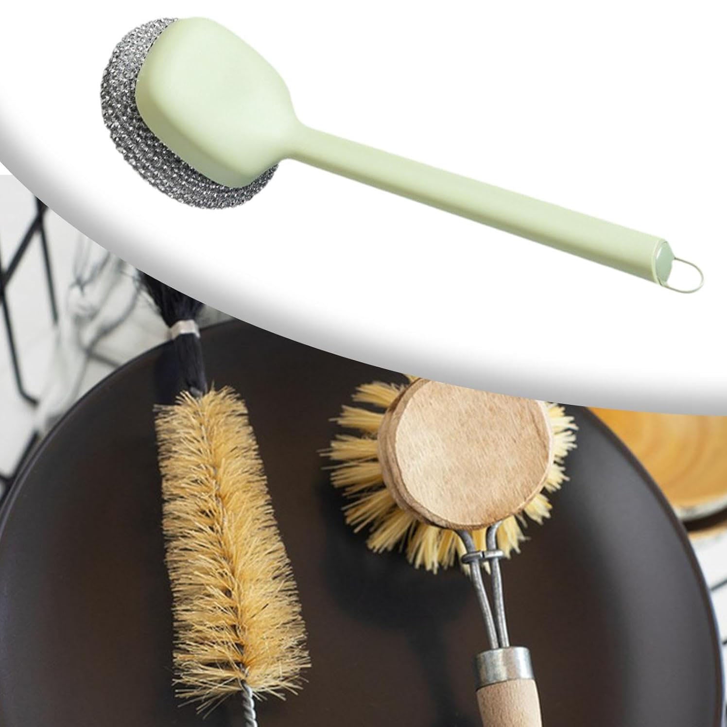 2PCS Dish Brush Dish Scrubber Multifuction Household Dishwashing Brush with Handle for Sink Pots Counter Utensils Countertop