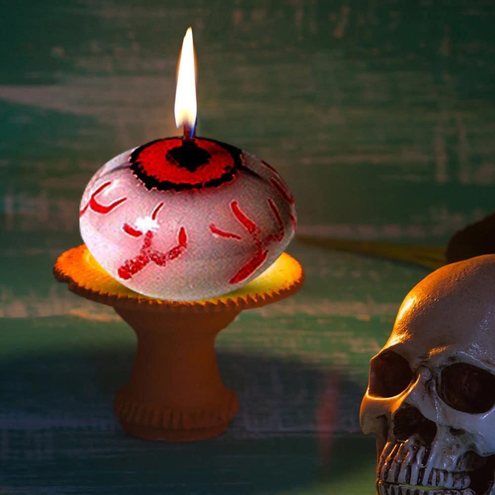 3 Pack Halloween Candles Decor, Halloween Round Eyeball Burning Candle Scary Eyeball Floating Eyeball Candles Halloween Party Decorations Table Candles Halloween Decor