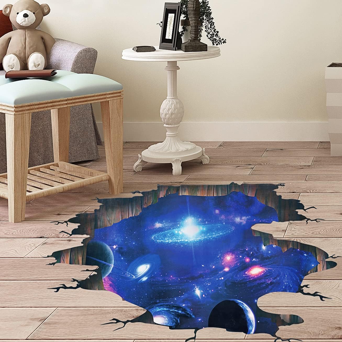 Creative 3D Blue Cosmic Galaxy Wall Decals Removable PVC Magic 3D Milky Way Outer Space Planet Window Wall Stickers Murals Wallpaper Decor for Home Walls Floor Ceiling Boys Room Kids Bedroom