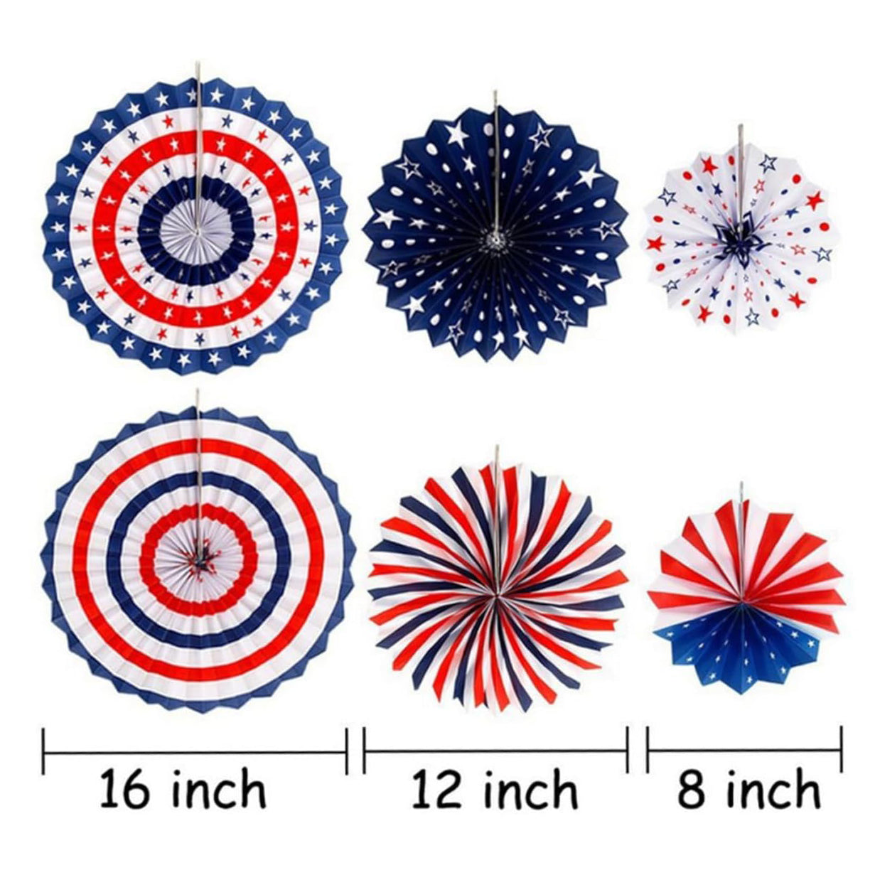 12pcs Ornament 4th of July Paper Decoration Patriotic Paper Fan Patriotic Ceiling Decoration American Haning Paper Fan Decore Wedding Decorations Party Supplies United States Flag