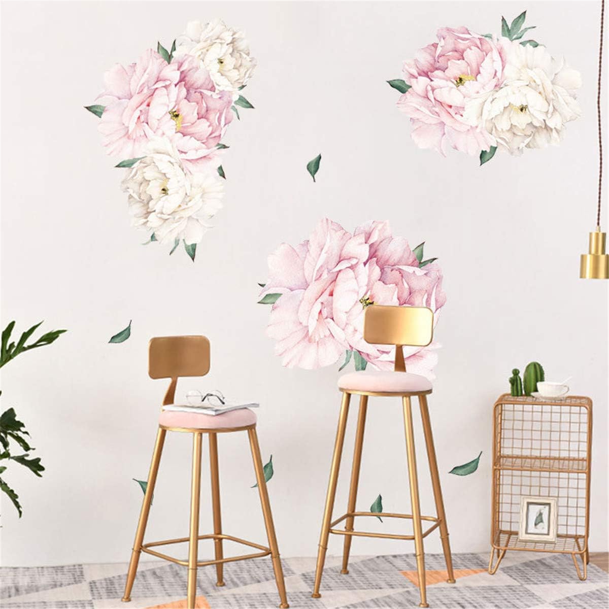 Flowers Wall Sticker Waterproof PVC Rose Flowers Wall Decals Removable Floral Wall Decor Sticker for Living Room Bedroom Nursery Room