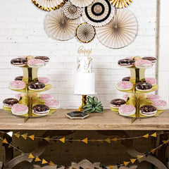 2 Set Gold 3-Tier Round Cardboard Cupcake Stand for 24 Cupcakes Perfect for Birthday Baby Bridal Shower Party Supplies