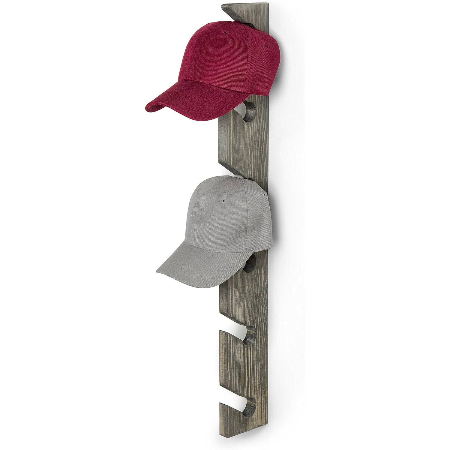 30 Inch Wall Mounted Vintage Gray Wood Baseball Cap Rack with 6 Slots, Hanging Hat Rack, Set of 2