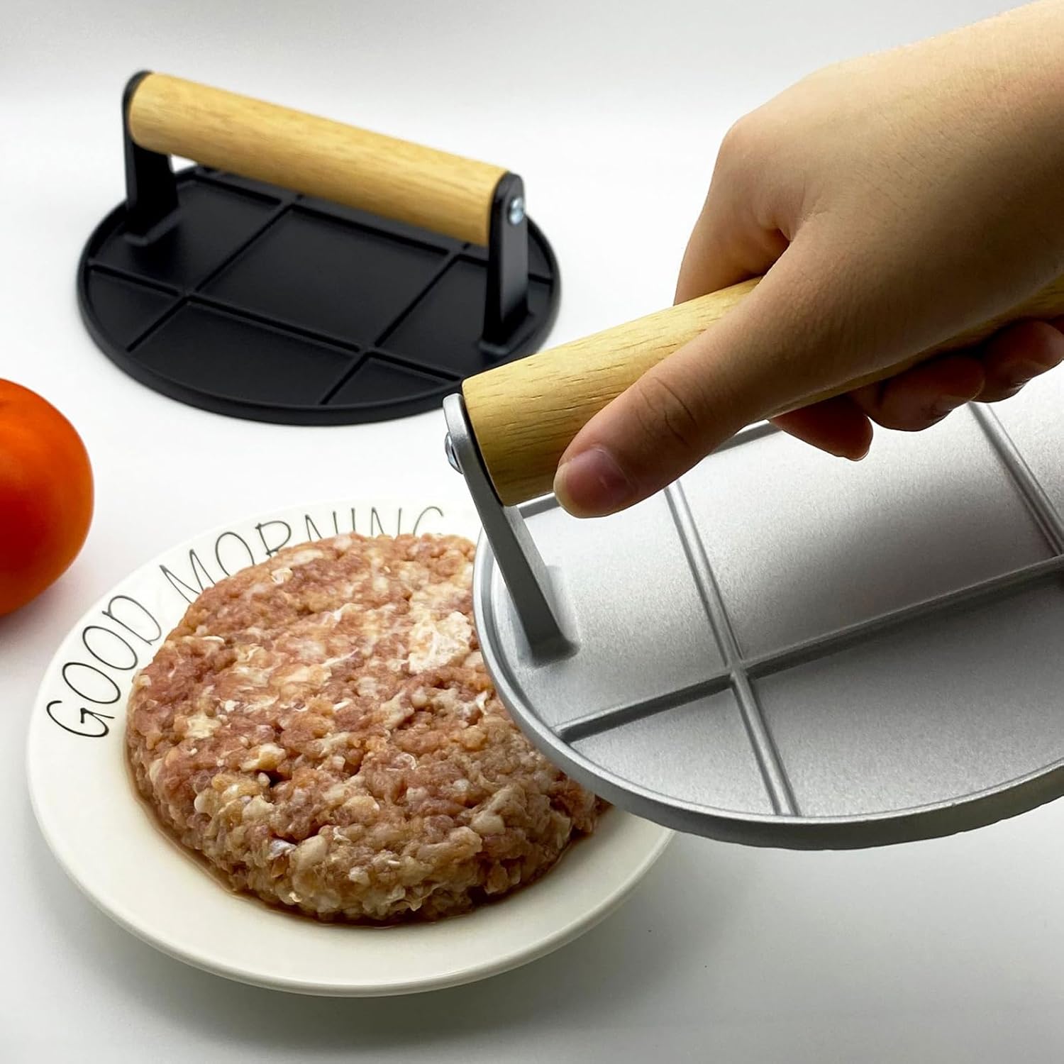 Burger Press, Round Square Burger Smasher for Griddle with Anti-Scald Handle, Non-Stick Smooth Stainless Steel Hamburger Press, Grill Press for Flat Top Grill Cooking, Gift Package