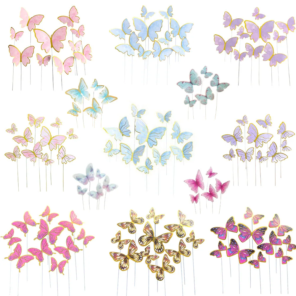 62 Pcs Butterfly Cupcake Topper Pink Purple Gold, Lively 3D Butterflies for Cake Decor Birthday Anniversary Kids Wedding Girl Women Party Wall Food Decorations,Mixed Size