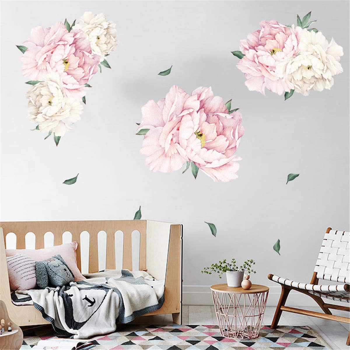 Flowers Wall Sticker Waterproof PVC Rose Flowers Wall Decals Removable Floral Wall Decor Sticker for Living Room Bedroom Nursery Room