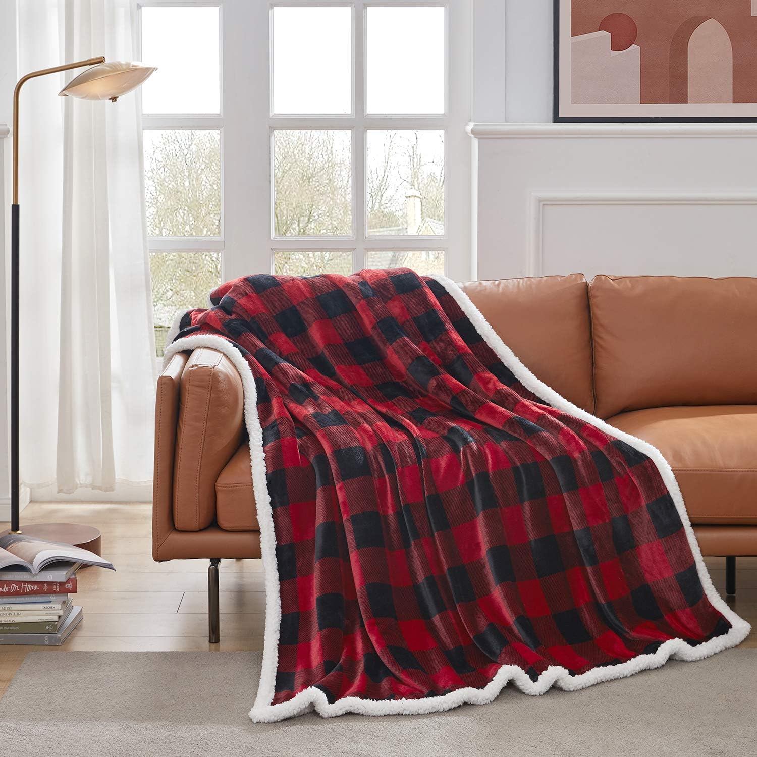 Sherpa Red and Black Buffalo Plaid Christmas Throw Blanket, Fuzzy Fluffy Soft Cozy Blanket, Fleece Flannel Plush Microfiber Blanket for Couch Bed Sofa (60" X 80")