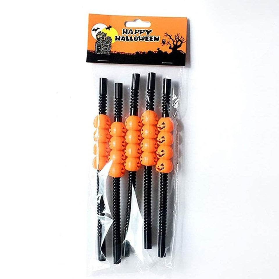 Halloween Pumpkin Straws,Halloween Party Straws,Halloween Drinking Straws,Halloween Party Favors Decorations Supplies,Pack of 5