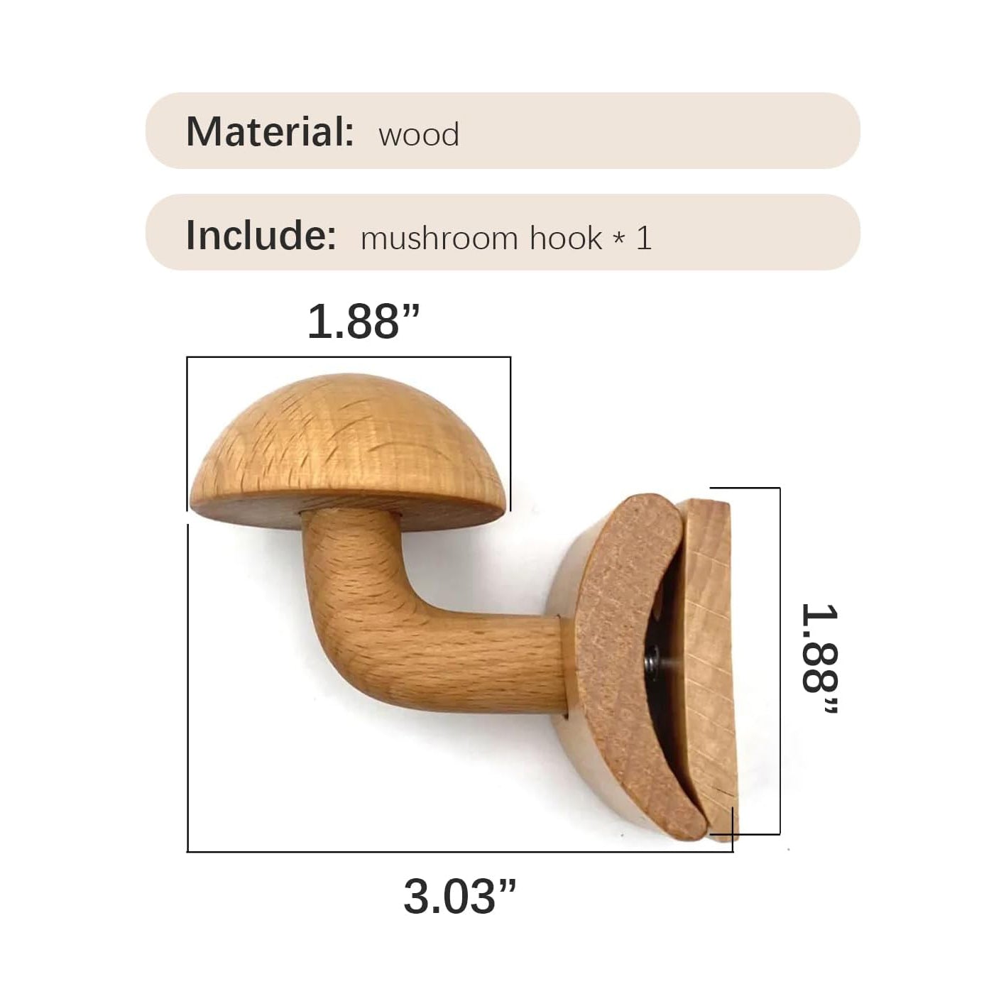 Wood Mushroom Wall Mount Hook Wood Hooks for Hanging with Screws Decorative Wall Hanging Hooks for Hanging Coat Hat Bag Backpack Towel Beech