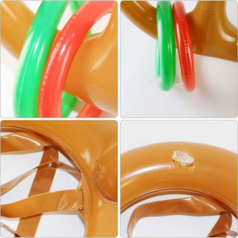 2PCS Christmas Party Toss Game Inflatable Reindeer Antler Hat with Rings for Kids Adults Family Xmas Fun Games(1 Pump，12 Rings, 2 Antlers)