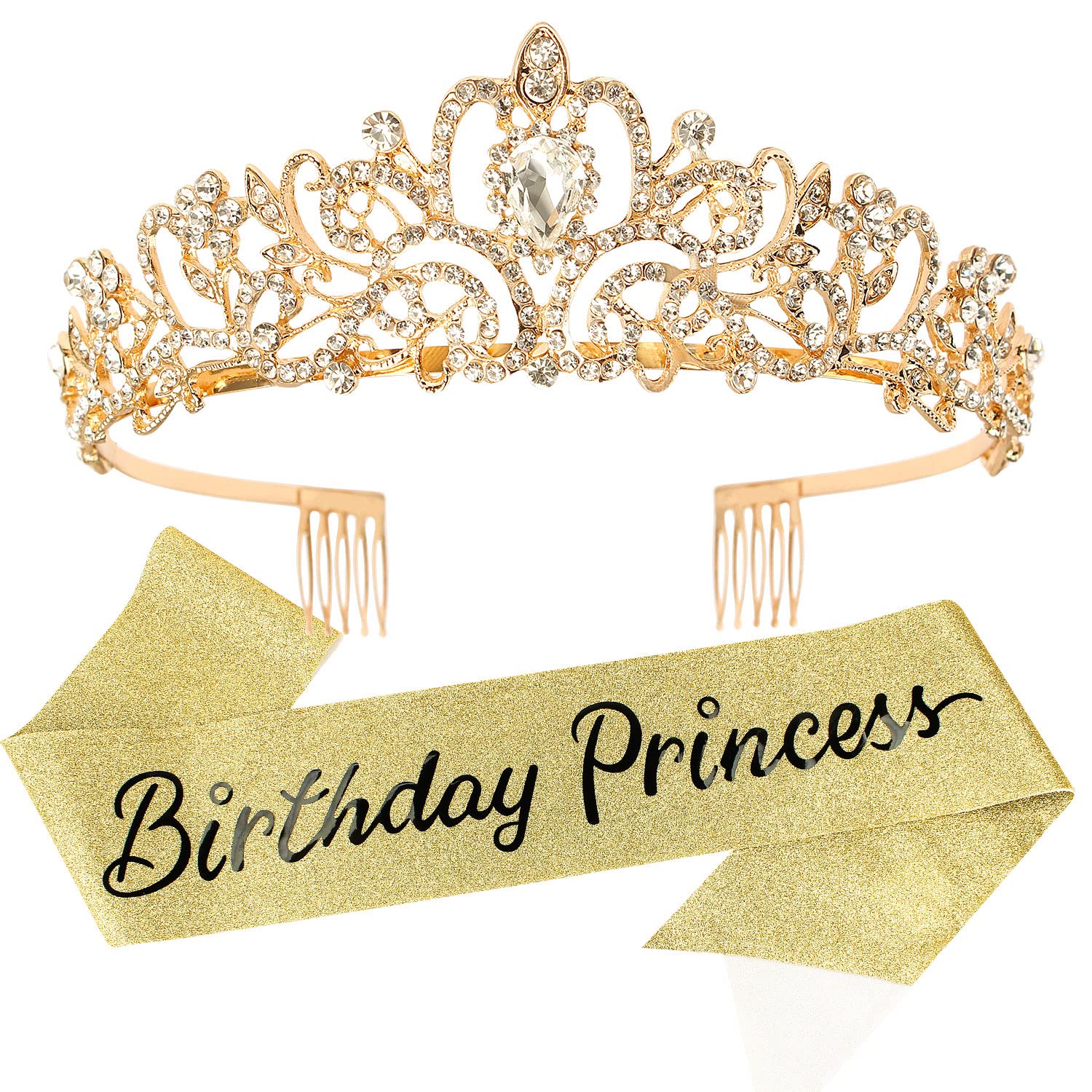 Birthday Girl Tiara, Crown for Girls, Princess Crown with Birthday Sash, Birthday Girl Headband, Birthday Crowns Tiara for Women, Happy Birthday Decorations Party Supplies Gifts