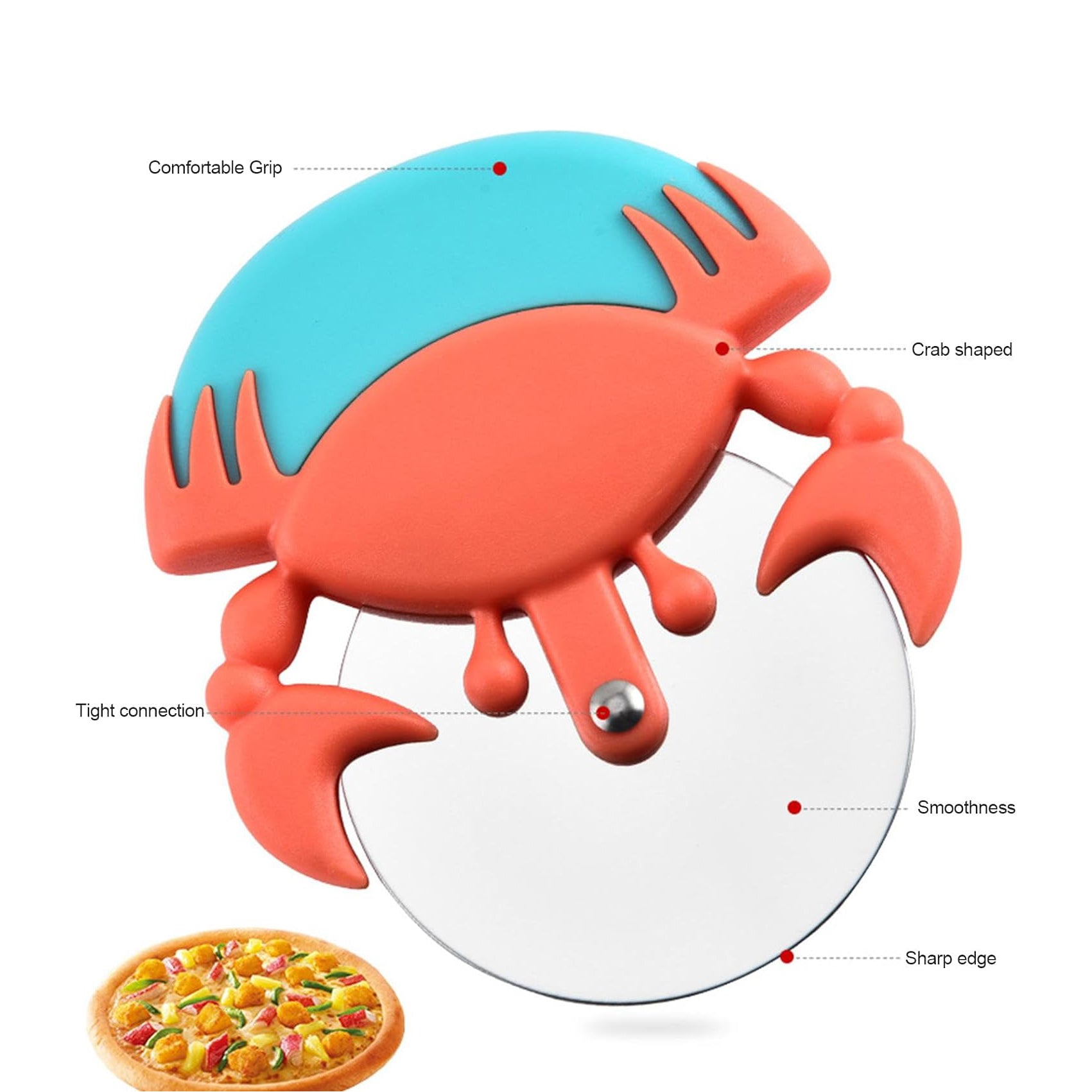 Cute Pizza Slicer, Funny Pizza Cutter Wheel, Cartoon Crab Pie Slicer, Large Blades Non-slip Rustproof, Pasta and Pizza Tools for Pizzas Cakes Pancakes Pastry Bread Pies